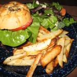 Black Bean Burgers on Bialy Buns with Fries (5)